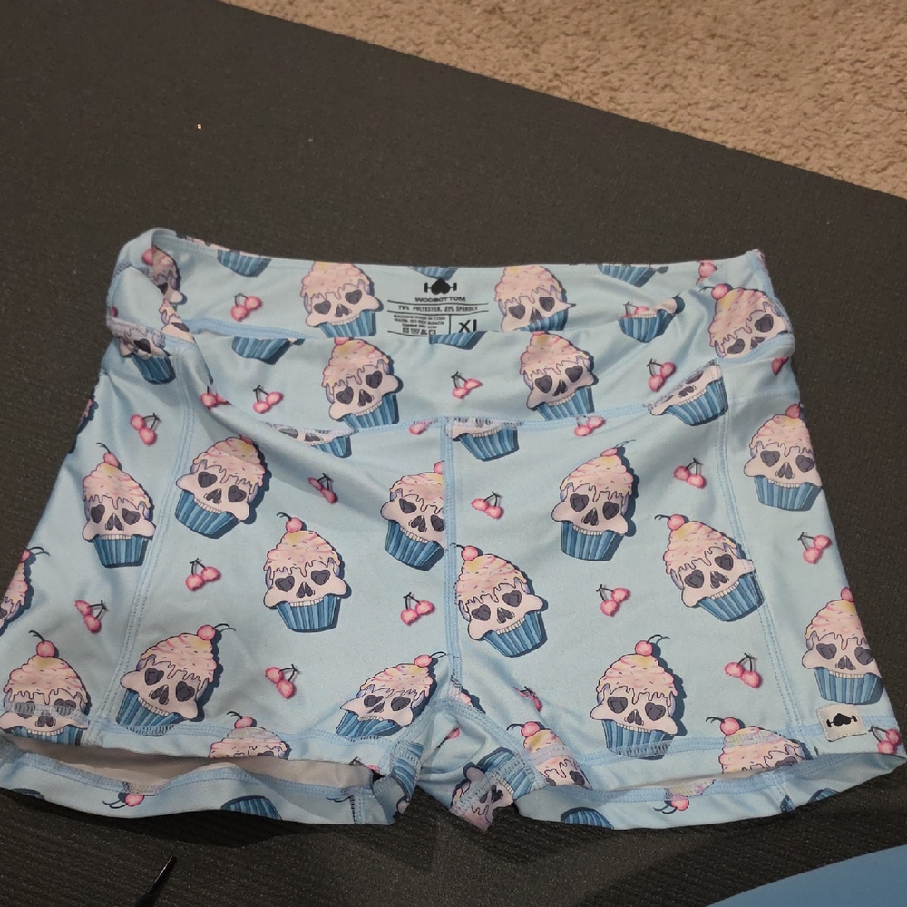 Women’s Light Blue Skull Cupcake Athletic Shorts